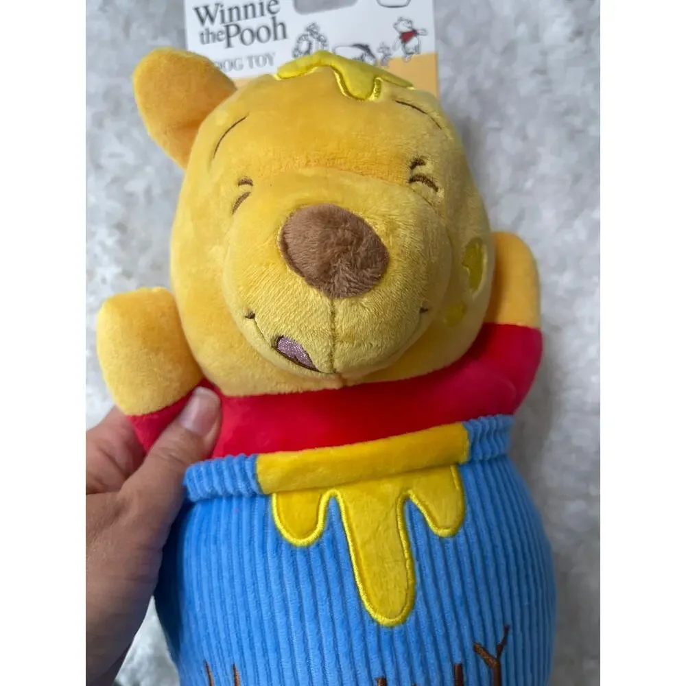 Disney Winnie the Pooh Dog Squeaky Toy Honey Pot Plush Squeaker Yellow Blue NEW